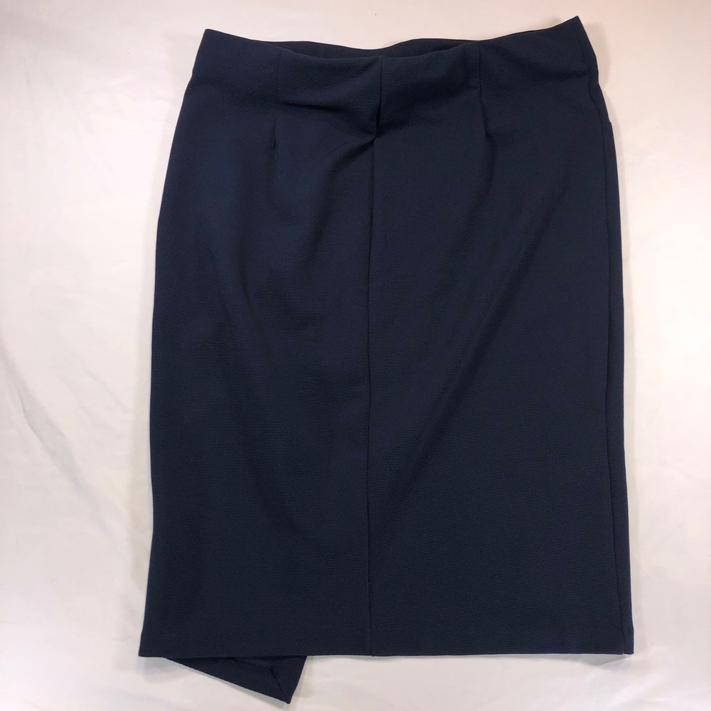 ECI New York Womens XL Navy Blue Ribbed Textured Asymmetrical Wrap Front Skirt - Picture 8 of 9